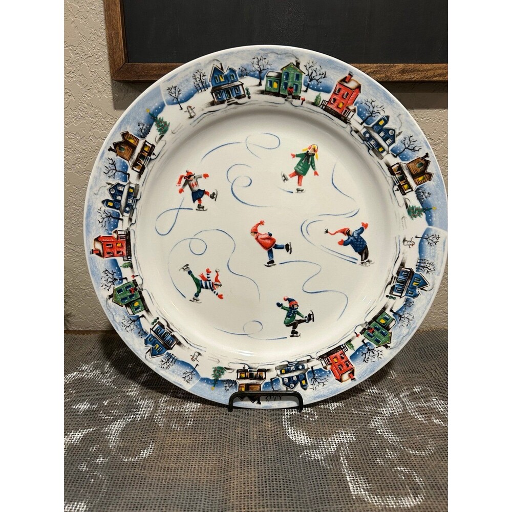 Living Quarters Christmas Village Serving  Platter 14” Skaters and Houses